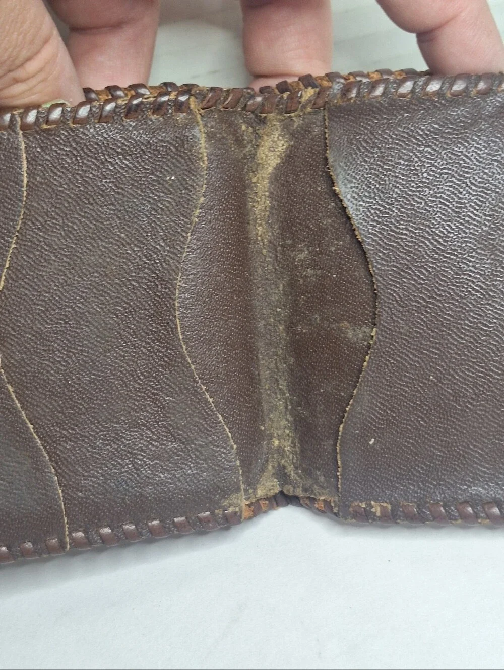 VTG Tooled Leather Wallet Mens Brown Bifold Floral Embossed Western Braided Edge